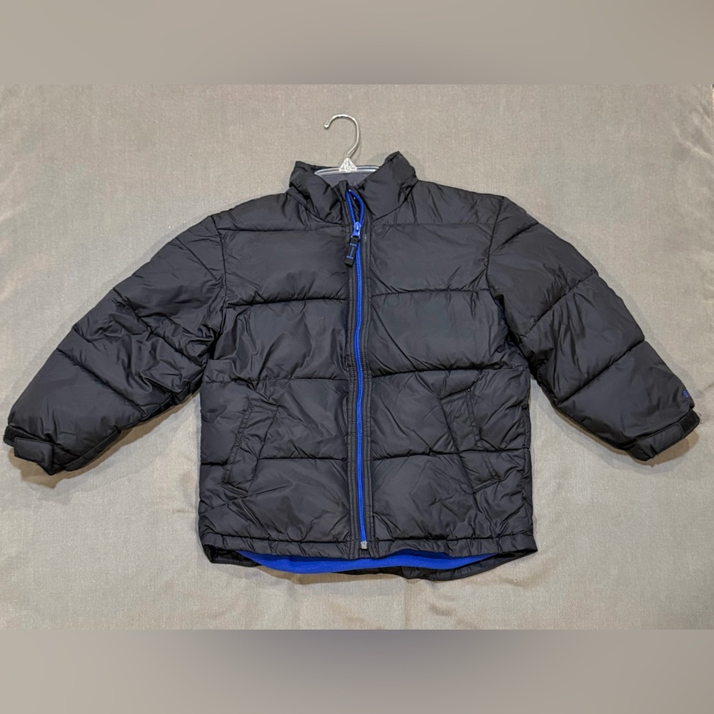 GAP Black Puffer Jacket with Blue Zipper Trim